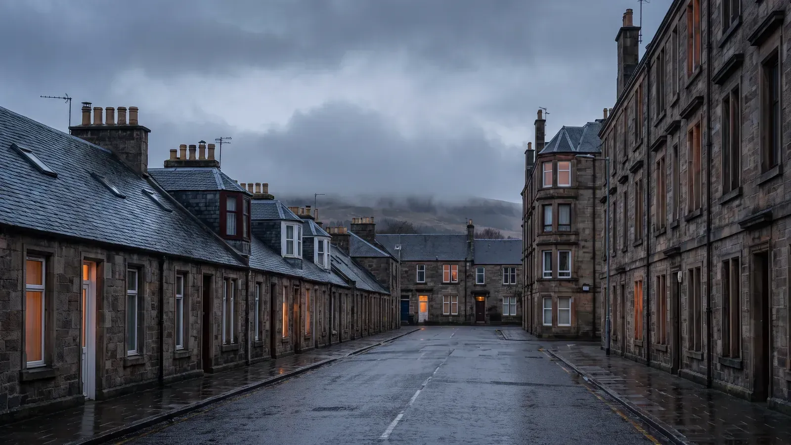Sandstone terraced houses on a Scottish street, typical of homes that use insulation grants in Scotland
