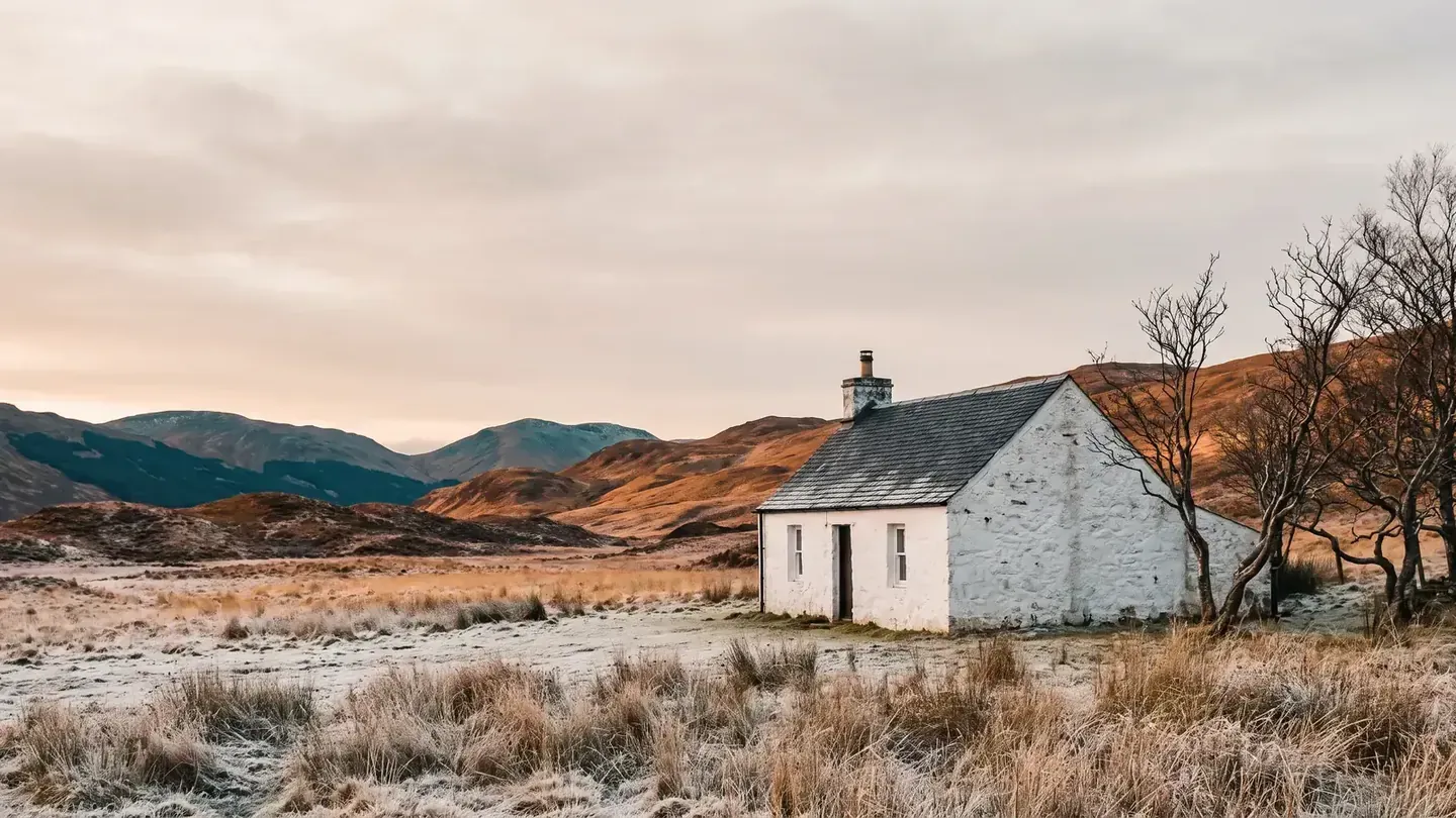 White harled cottage in the Scottish Highlands, a rural home that gets the higher Home Energy Scotland grant